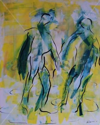 La pareja en verde Acrylic Canvas Figure Painting