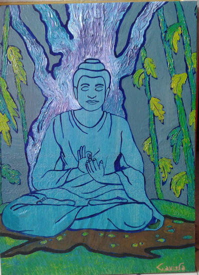 BUDHA AZUL Óleo Lienzo Retrato