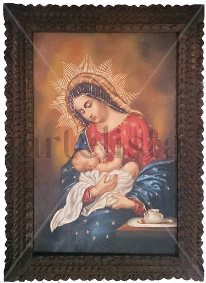 Virgen de la Leche Oil Canvas Figure Painting