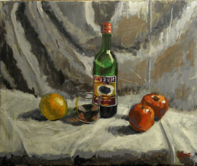 Vi amb pomes i taronja Oil Canvas Still Life Paintings