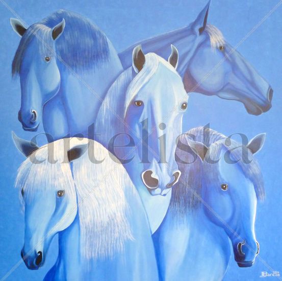 Los Cinco Caballos Acrylic Canvas Animals