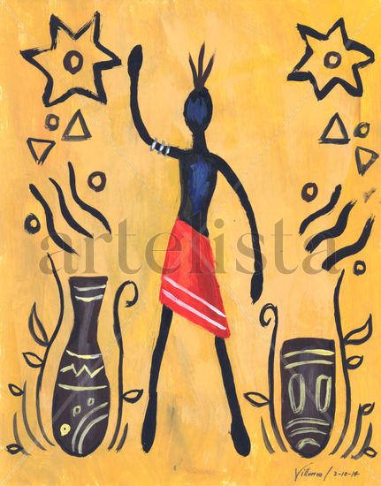 Africano con rojo 1 Acrylic Paper Figure Painting