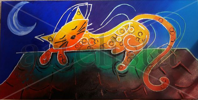 gato en el tejado Acrylic Canvas Animals