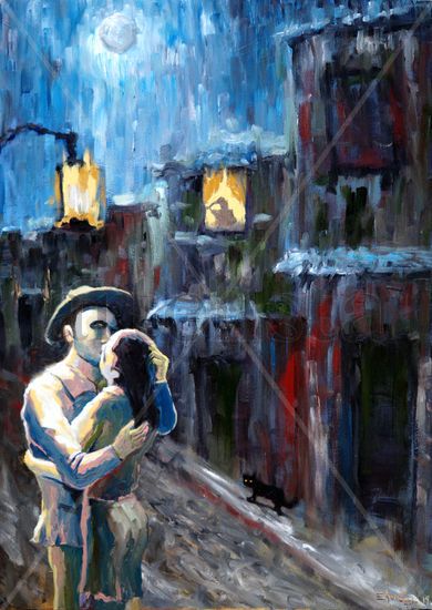 Amantes furtivos Oil Canvas Figure Painting