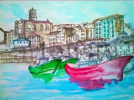 Puerto de Guetaria Watercolour Paper Marine Painting