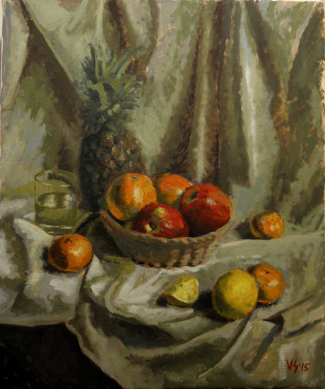 Llimones, pomes i taronges Oil Canvas Still Life Paintings