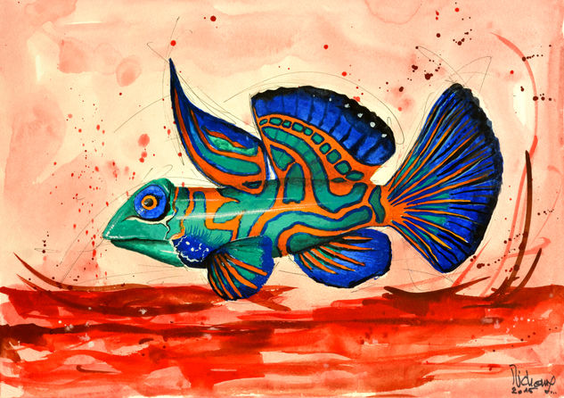 POISSON MANDARIN Gouache Paper Animals