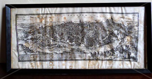 Grabado de las vistas de Toletum (Toledo) año 674 realizado en pergamino