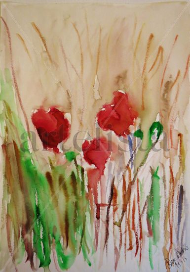 flores ao vento VI Mixed media Paper Floral Painting