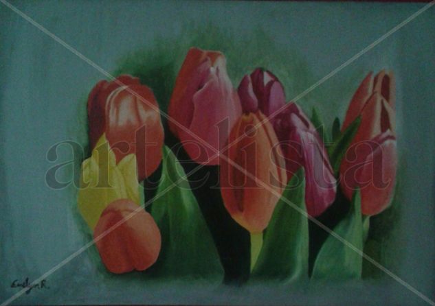 Tulipanes de colores Oil Canvas Floral Painting