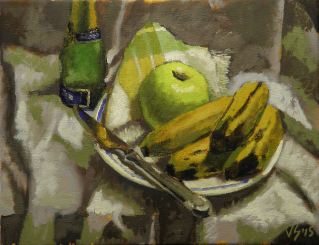 Plàtans, poma i ganivet Oil Canvas Still Life Paintings