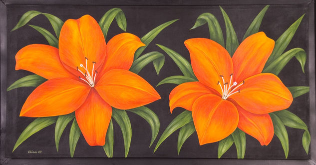 AZUCENAS NARANJAS Acrylic Canvas Floral Painting