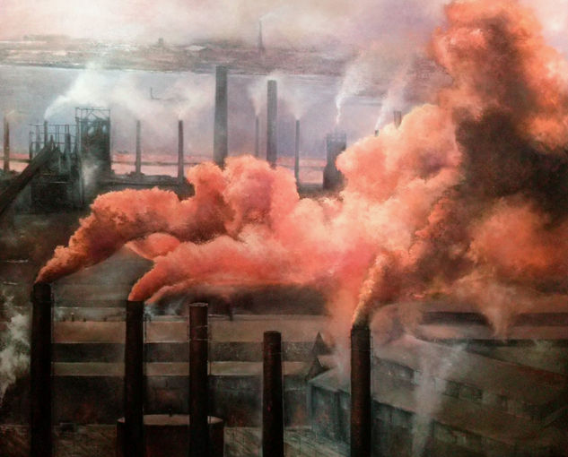 Smog industrial Óleo Lienzo Paisaje