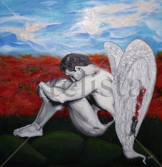 El angel caído Mixed media Canvas Nude Paintings