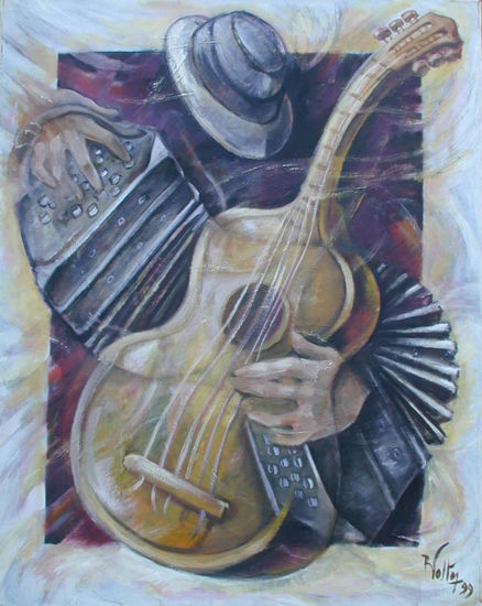 "Guitarra y bandoneon un solo corazon" Oil Canvas Figure Painting