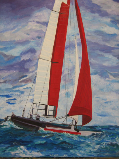 Velero (compitiendo) Óleo Lienzo Marina