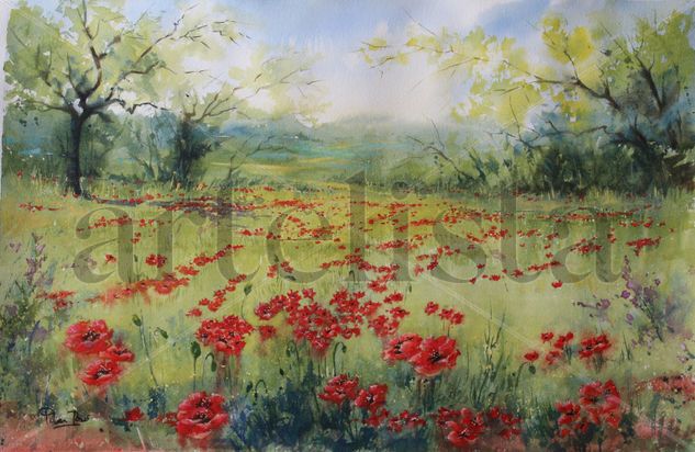 Campo de amapolas Watercolour Paper Landscaping