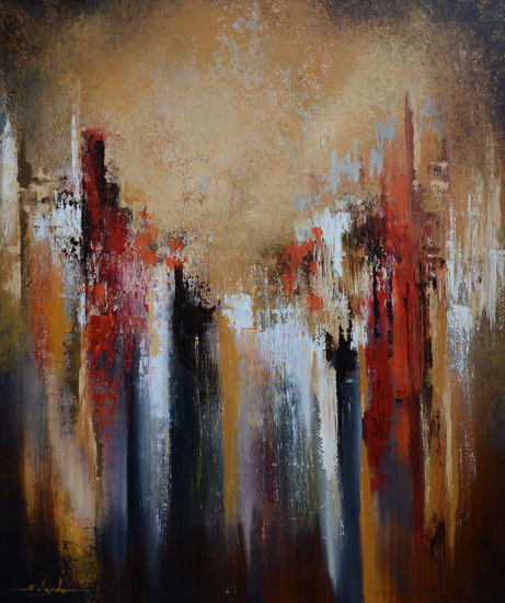 Ciudad abstracta Ocre Acrylic Canvas Landscaping