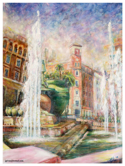 Plaza de las Palmeras Acrylic Canvas Landscaping