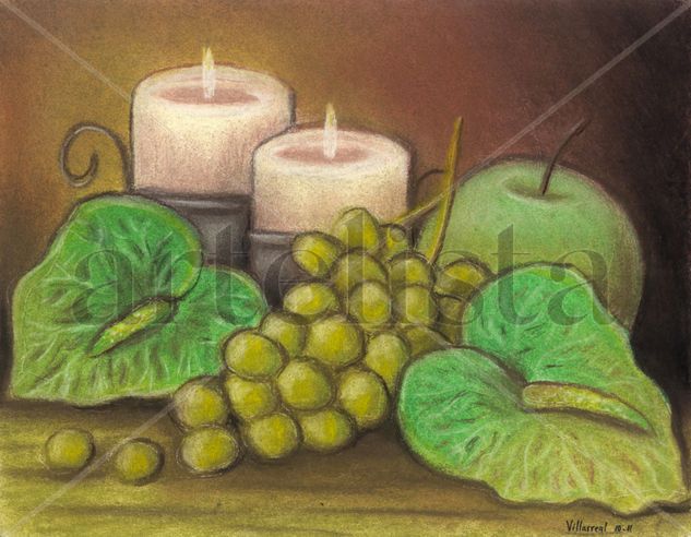 Manzana y uvas verdes Edicion Pastel Papel Bodegones