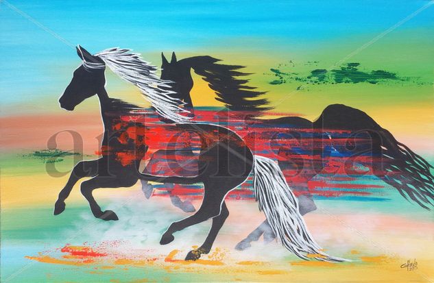 CABALGATA CON SILUETAS 2 Acrylic Canvas Figure Painting