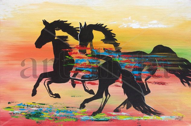 CABALGATA CON SILUETAS 3 Acrylic Canvas Figure Painting