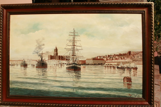 Puerto de Málaga  S XIX Oil Canvas Marine Painting