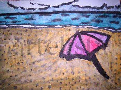 Playa con sombrilla
