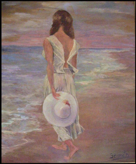 en la playa Oil Panel Marine Painting