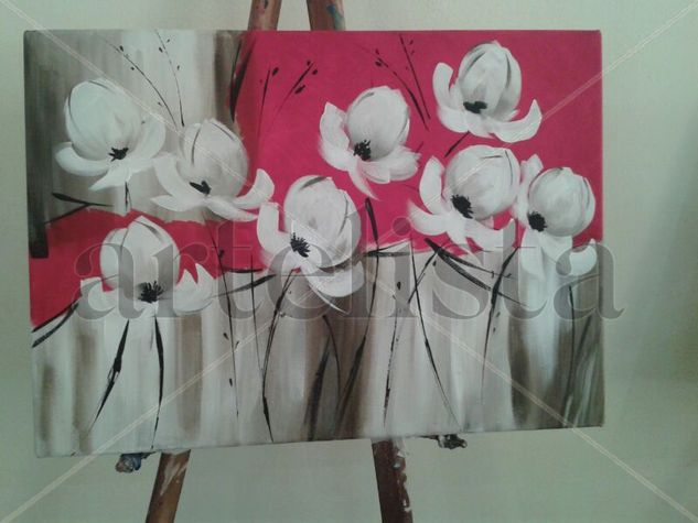 Pimpollos blancos Acrylic Canvas Floral Painting