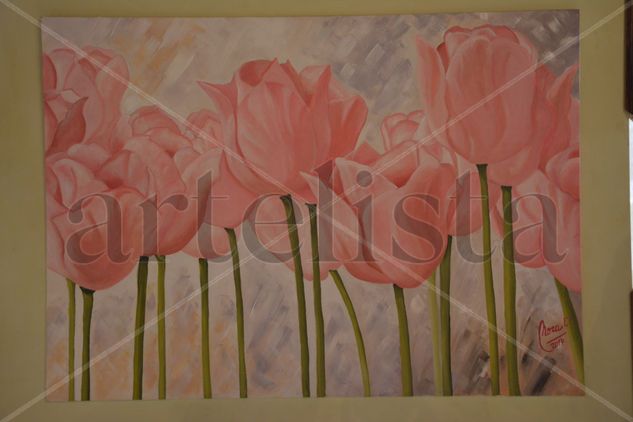 Tulipanes rosados Oil Others Floral Painting