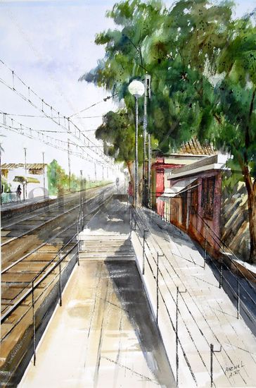 Estación metro Watercolour Paper Landscaping