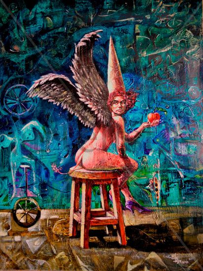 La confusion del ángel penitente. Acrylic Canvas Nude Paintings