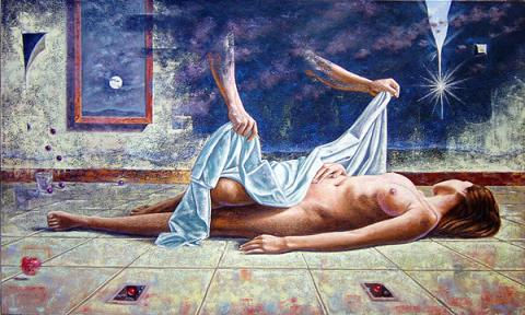 El sueño de Aleja -  Serie Violacion a la Intimidad Oil Canvas Nude Paintings