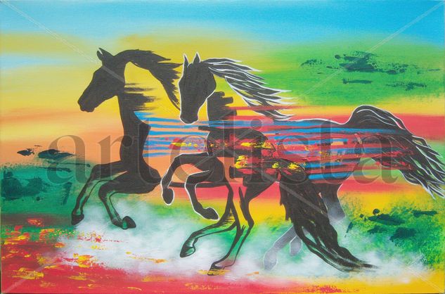 CABALGATA CON SILUETAS 4 Acrylic Canvas Animals