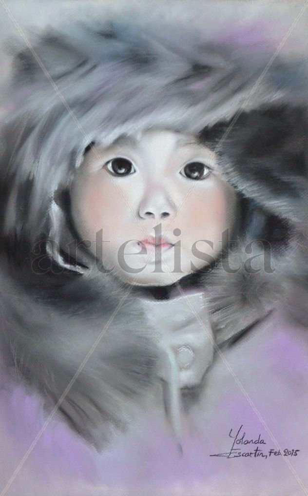 retrato a pastel pequeña esquimal