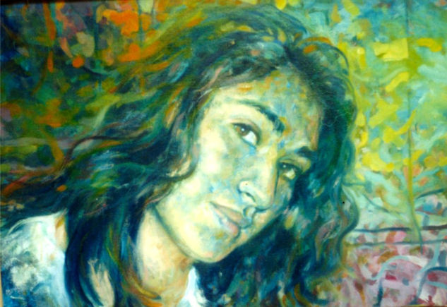 retrato de Paz Oil Textile Portrait