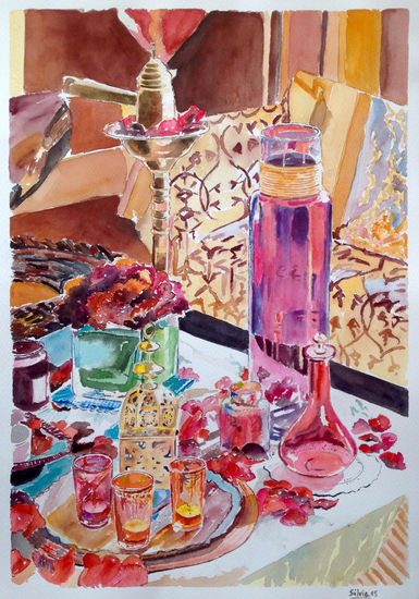 En un Riad marroquí Watercolour Paper Still Life Paintings