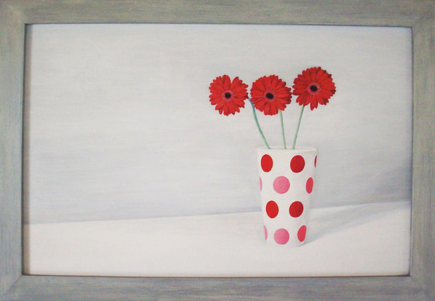 gerbera, flores rojas, minimalista Acrylic Panel Floral Painting