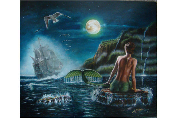 EL GALEON FANTASMA Y LA SIRENA 2 Oil Canvas Marine Painting