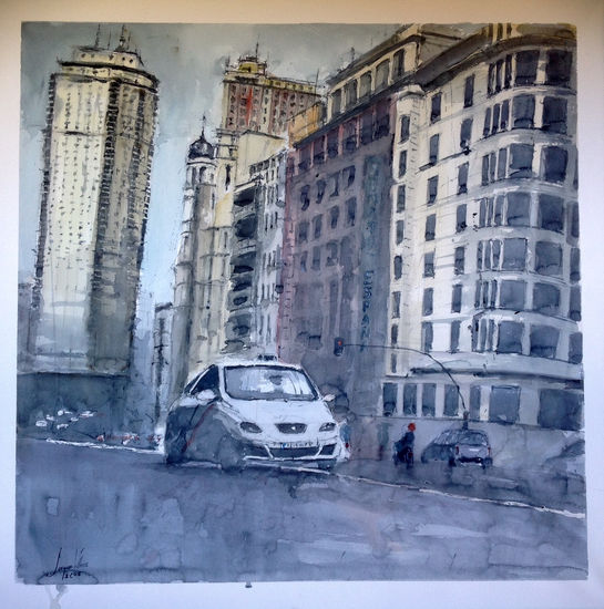 Gran Vía II Acuarela Papel Paisaje