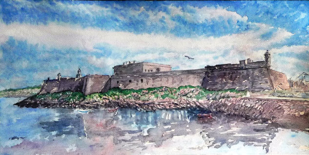 "Castillo de S. Anton" Watercolour Paper Marine Painting