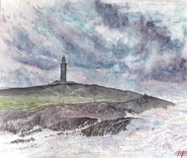 "Paisaje con la torre de Hércules" Watercolour Paper Marine Painting