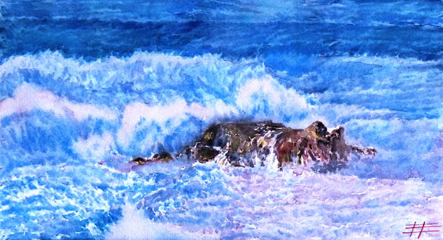 "Mar de viento" Watercolour Paper Marine Painting