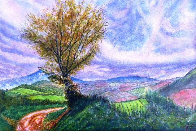 "Subida al Cebreiro" Acuarela Papel Paisaje