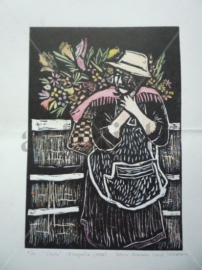 vendedora de flores Woodcut