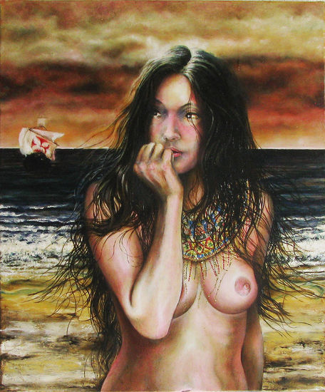 Doña Marina la Malinche Oil Canvas Figure Painting