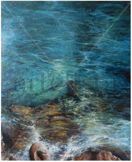 aigua blava i roca Oil Canvas Marine Painting