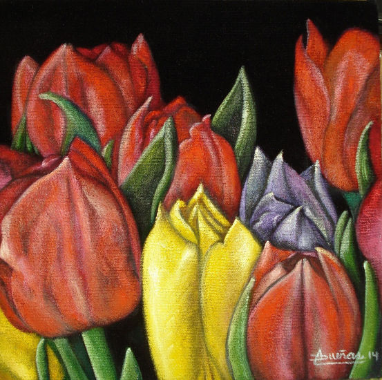 Tulipanes Oil Textile Floral Painting