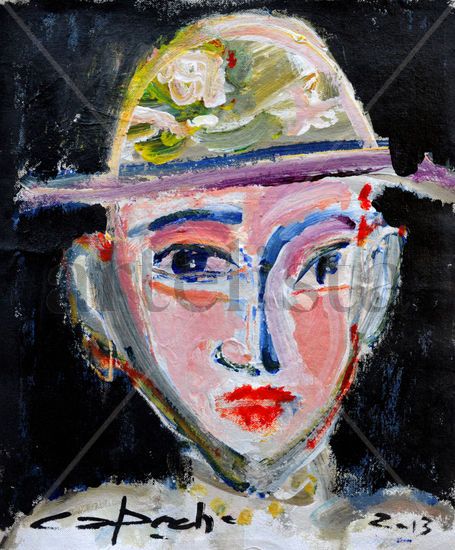 La Niña del Sombrero Acrylic Textile Figure Painting